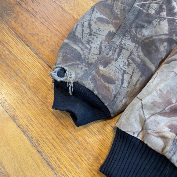 VTG 90s Carhartt J221 CAP Camo Realtree Hooded Duck Canvas Active Jacket M Faded - Picture 3 of 11